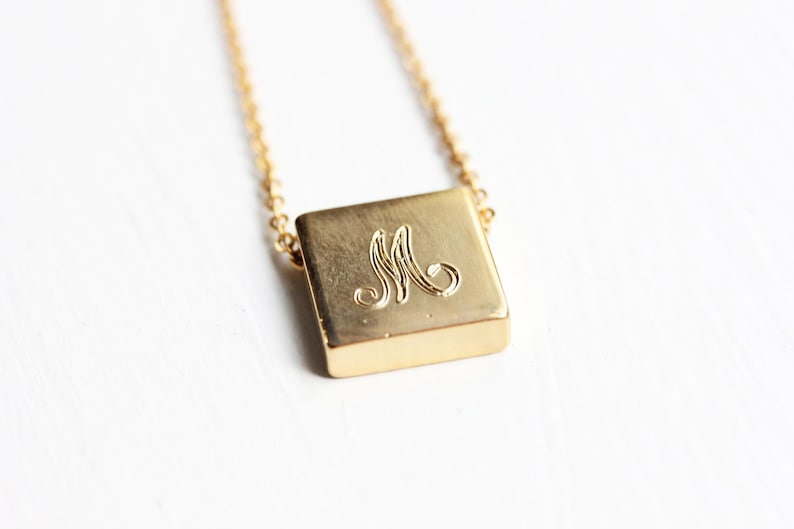 Gold Initial Necklace, Square Initial Necklace, Cursive Initial Necklace, Initial Necklace, Letter Necklace, A,B,C,E,F,G,H,J,L,M,N,R,S,T image 1