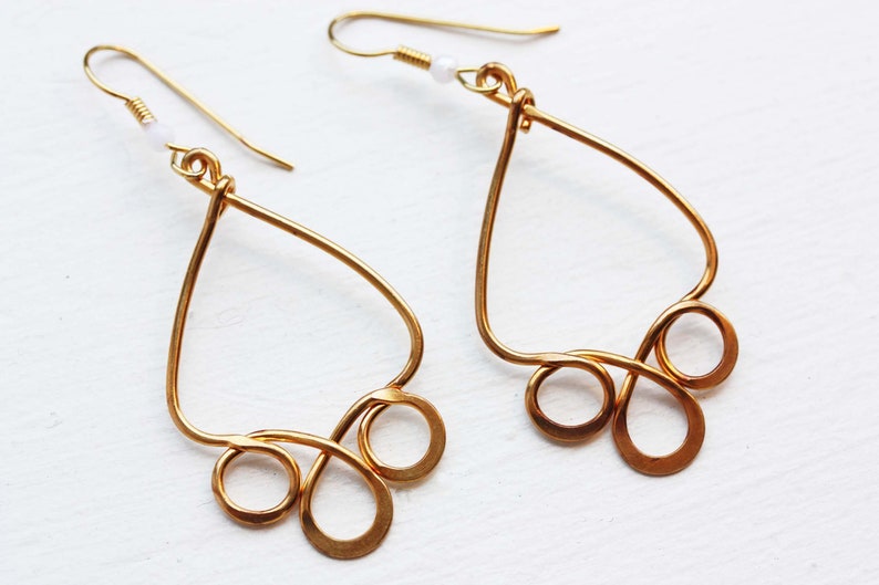 Gold Drop Earrings, Dangly Gold Earrings, Teardrop Earrings, Gold Wire Earrings, Wire Drop Earrings, Gold Dangle Earring, Geometric Earrings image 1