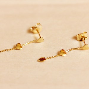 Heart Chain Studs, Gold Heart Chain Earrings, Gold Heart Chain Studs, Heart Studs, Chain Studs, Dangle Studs, Gold Dangle Studs, Gold Studs