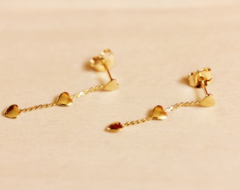 Heart Chain Studs, Gold Heart Chain Earrings, Gold Heart Chain Studs, Heart Studs, Chain Studs, Dangle Studs, Gold Dangle Studs, Gold Studs