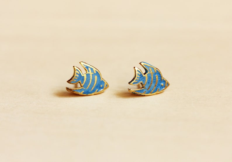Beach Studs Tropical Fish Studs Fish Earrings Fish Studs Vacation Earrings Blue Studs Tropical Earrings Blue Fish Studs Animal Studs