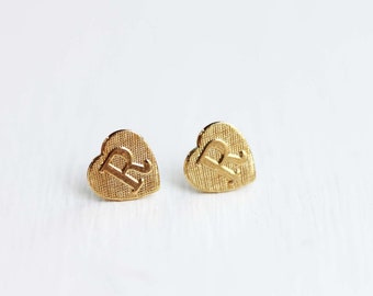 Heart Initial Studs, Gold Heart Studs, Gold Initial Studs, Letter Studs, Initial Studs, Heart Studs