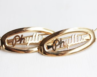 Phyllis Haarspangen Gold, Name Haarspangen, Vintage Haarspangen Gold, Haarspangen, Gold Clips, Vintage Haarspangen, Vintage Name Schmuck