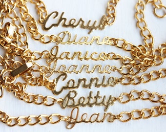 Chain Name Bracelet, Name Bracelet, Gold Chain Bracelet, Gold Name Bracelet, Gold Bracelet, Vintage Name Bracelet, Name Plate Bracelet