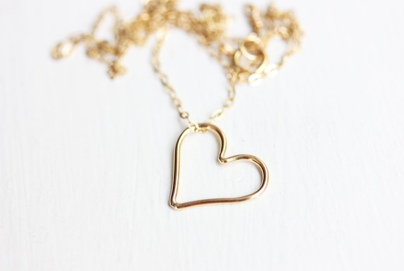Heart Necklace, Small Heart Necklace, Wire Heart Necklace, Gold Filled Heart Necklace, Sterling Silver Heart Necklace, Heart Charm Necklace image 1