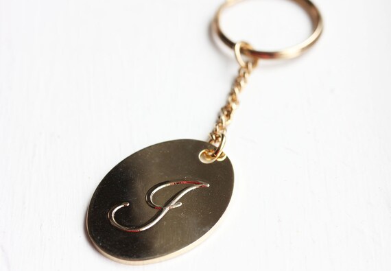 Keychain Initial Gold, Letter Cursive Keychain, R… - image 3