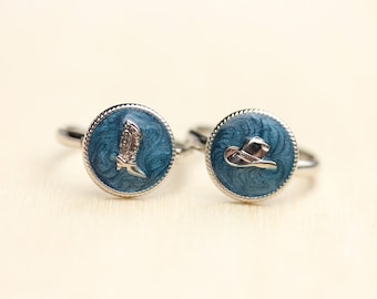 Cowboy Ring Silver, Silver Adjustable Ring, Enamel Ring, Silver Band Ring, Silver Ring, Vintage Silver Ring, Blue Ring, Cowboy Ring, Boot