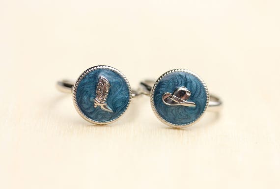 Cowboy Ring Silver, Silver Adjustable Ring, Enamel Ring, Silver Band Ring, Silver Ring, Vintage Silver Ring, Blue Ring, Cowboy Ring, Boot