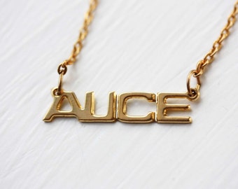 Collar de nombre Alice oro, collar de nombre, collar de nombre vintage oro, collar de nombre vintage, collar de oro, collar vintage