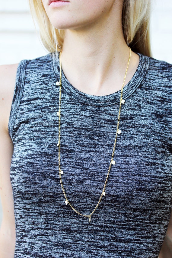 Heart Charm Necklace, Long Chain Necklace, Heart … - image 1