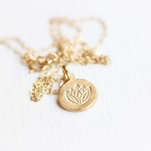 Lotus Charm Necklace, Stamped Lotus Necklace, Gold Filled Lotus Necklace, Sterling Silver Lotus Necklace, Lotus Flower Necklace, Lotus