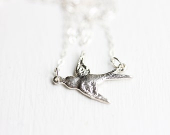 Bird Necklace, Sparrow Necklace, Flying Bird Necklace, Silver Bird Necklace, Gold Bird Necklace, Dove Necklace, Sterling Silver Necklace