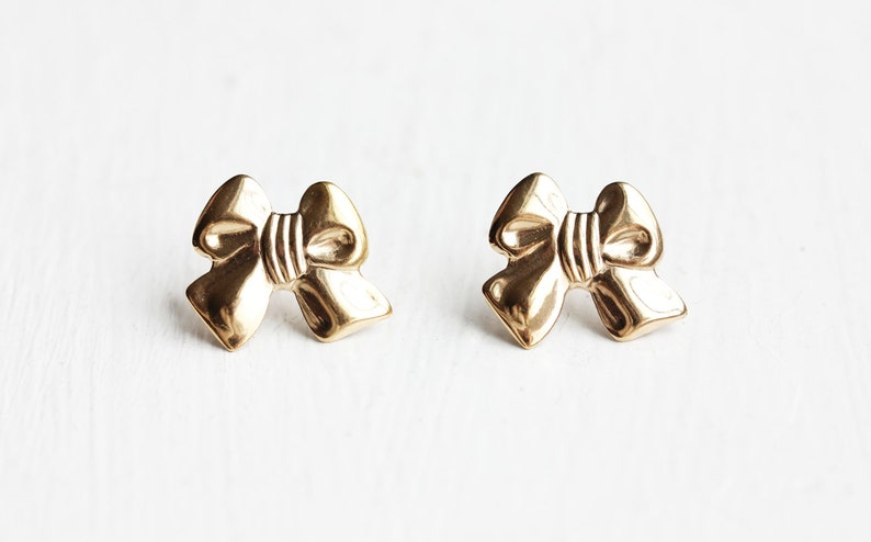 Gold Bow Studs, Bow Studs, Bow Earrings, Gold Earrings, Gold Studs, Bow Shape Studs, Ribbon Studs, Stud Earrings image 2