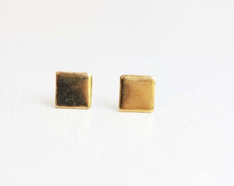 Square Studs Gold, Gold Square Studs, Gold Studs, Geometric Studs, Square Earrings, Small Gold Studs, Simple Gold Studs, Gold Cube Studs