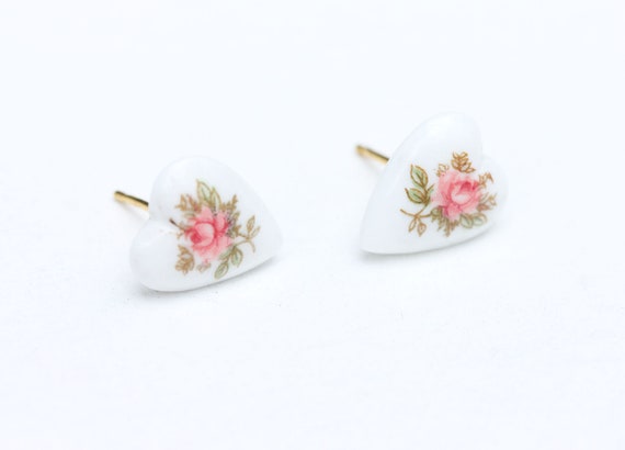 Heart Studs White, Rose Studs, Flower Studs Pink,… - image 1