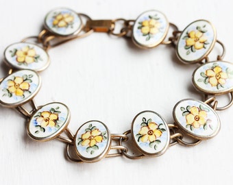 Silver Flower Bracelet, Sterling Enamel Bracelet, Enamel Bracelet, Flower Bracelet, Sterling Silver Bracelet