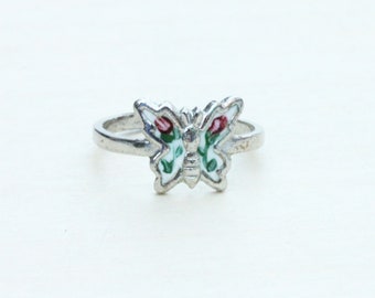 Silver and Enamel Butterfly Ring, Butterfly Ring, Silver Butterfly Ring, Enamel Butterfly Ring,  Size 4.75