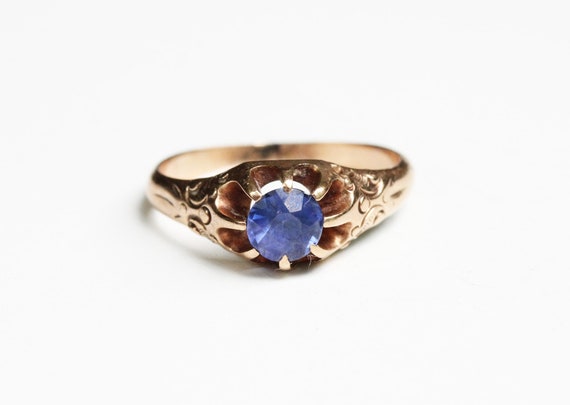 Victorian Blue Ring, Blue Stone Ring, Gold Victori