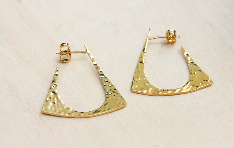 Geometric Hoop Earrings Gold, Triangle Hoops Gold, Unique Hoops, Retro Hoops, Deco Hoops, Hoop Earrings Gold, Dangle Earrings Gold image 3