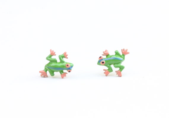 Frog Studs, Frog Earrings, Tiny Animal Studs, Tin… - image 1