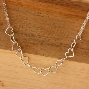 Silver Heart Chain Necklace, Silver Heart Necklace, Silver Linked Hearts Necklace, Sterling Silver Heart Necklace, Heart Links Necklace