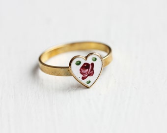 Heart Ring, Guilloche Ring, Flower Heart Ring, Flower Ring, Gold Heart Ring, Rose Ring, Heart Shape Ring, Adjustable Ring, Vintage Ring