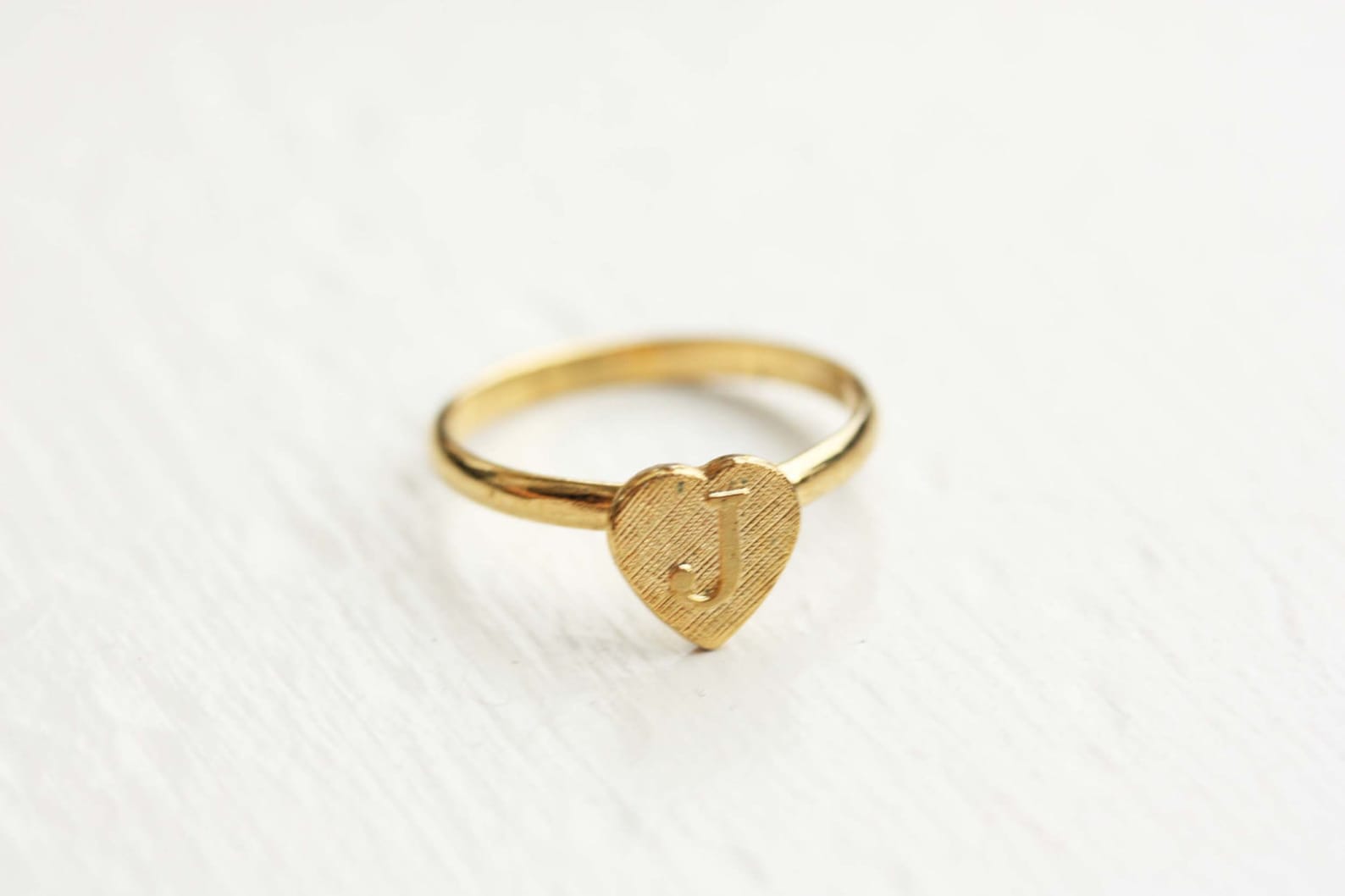 Initial Heart Ring Gold Initial Ring Gold Heart Ring Gold Etsy