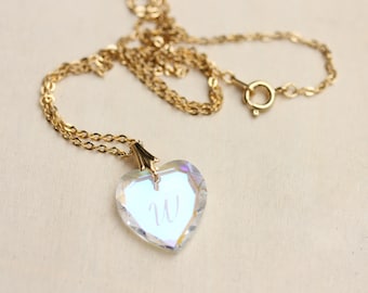 Heart Initial Necklace, Heart Necklace, Gold Heart Necklace, W Necklace, W, Heart Necklace, Initial Necklace