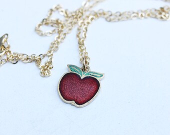 Apple Charm Necklace, Charm Necklace, Gold Charm Necklace, Enamel Necklace, Gold Charm, Necklace, Gold Necklace, Apple Necklace