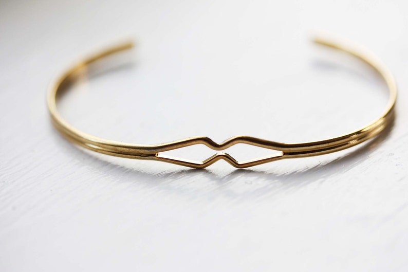 Geometric Cuff Bracelet, Diamond Bend Cuff Bracelet, Gold Cuff Bracelet, Diamond Shaped Bracelet, Small Gold Cuff Bracelet, Adjustable Cuff image 3