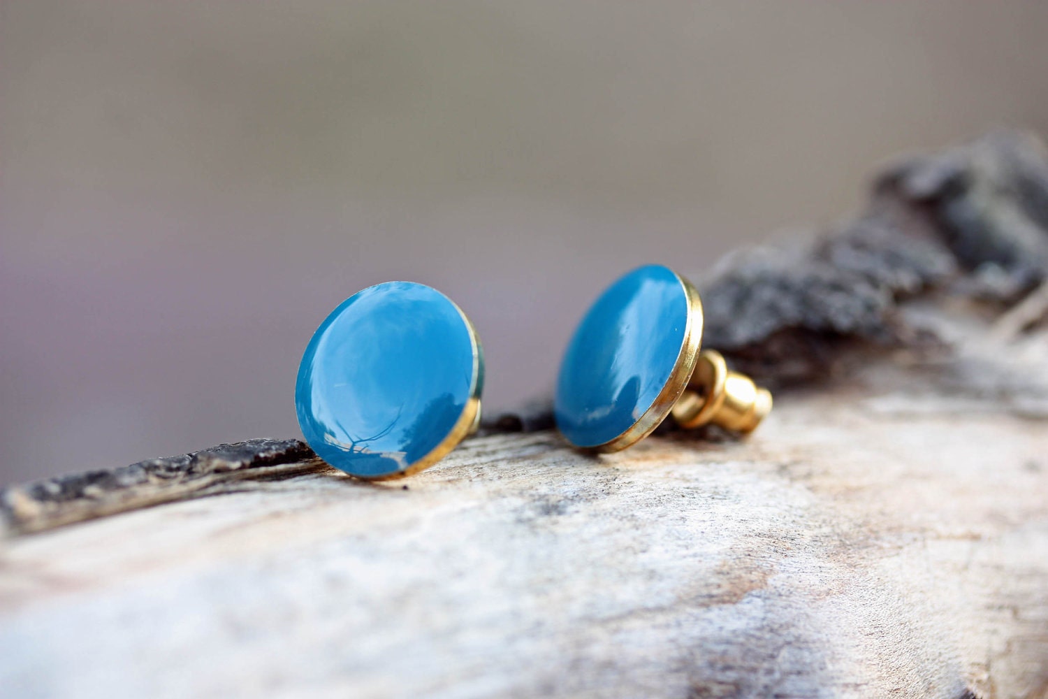 Blue Circle Studs Round Blue Studs Enamel Blue Studs Enamel Etsy