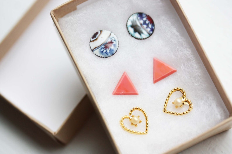 Stud Earring Set, You Choose, Set of 3 Studs, Stud Set, Studs Set, Gold Studs, Stud Earrings, Gift Set, Vintage Stud Earrings, Boxed Studs image 4