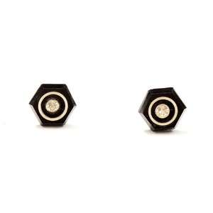 Black Hexagon Studs, Black Crystal Studs, Hexagon Studs, Geometric Studs, Glass Studs, Vintage Glass Studs, Black Studs, Round Studs, Studs