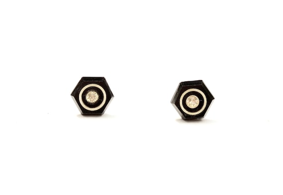 Black Hexagon Studs, Black Crystal Studs, Hexagon Studs, Geometric Studs, Glass Studs, Vintage Glass Studs, Black Studs, Round Studs, Studs