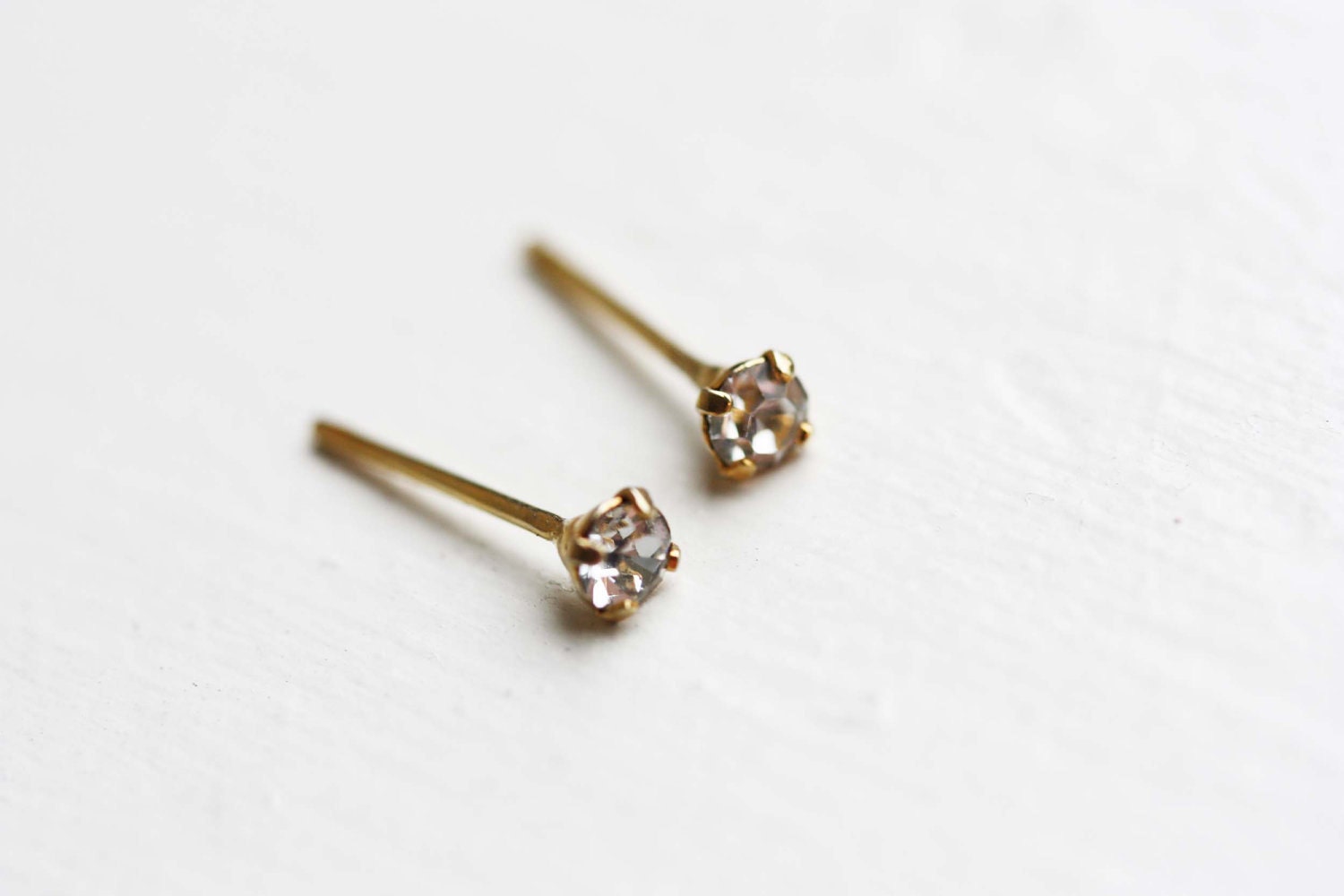 Crystal Studs Gold Tiny Crystal Studs Clear Crystal Studs - Etsy