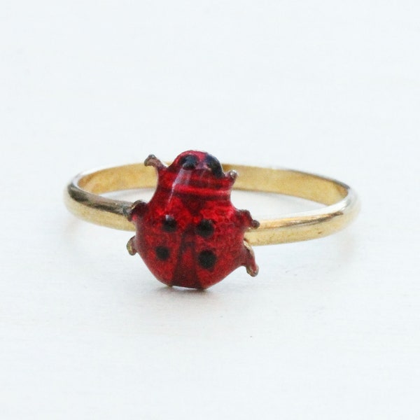 Ladybug Ring, Lady Bug Ring, Red Ladybug Ring, Gold Ladybug Ring, Red Ring, Enamel Ring, Red Enamel Ring