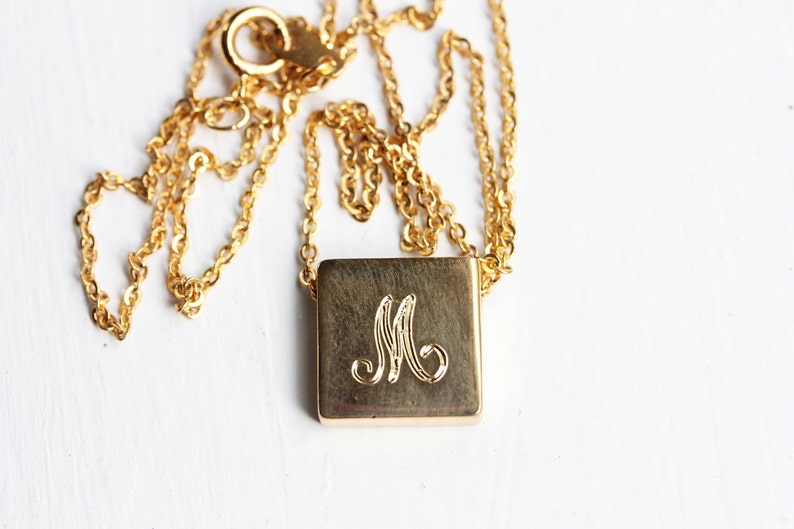 Gold Initial Necklace, Square Initial Necklace, Cursive Initial Necklace, Initial Necklace, Letter Necklace, A,B,C,E,F,G,H,J,L,M,N,R,S,T image 2