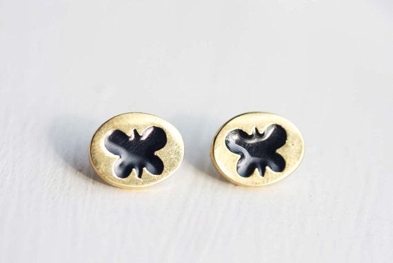 Gold Butterfly Studs - Navy or Red - image 1