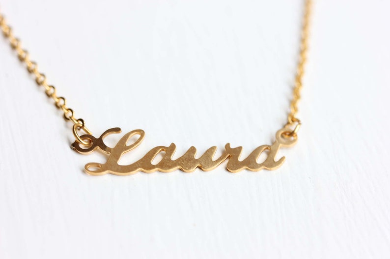 Laura Name Necklace Gold, Name Necklace, Vintage Name Necklace Gold, Vintage Name Necklace, Gold Necklace, Vintage Necklace image 1