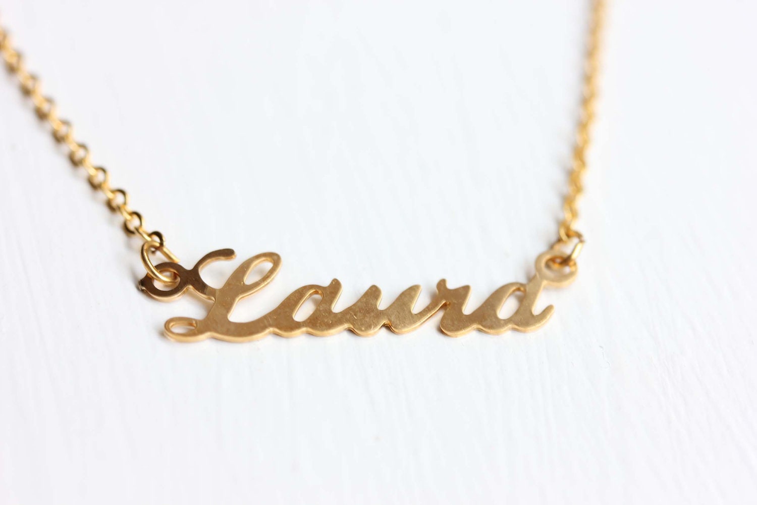 Laura Name Necklace Gold Name Necklace Vintage Name Necklace