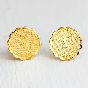 Sagittarius Studs, Gold Astrology Studs, Astrology Studs, Zodiac Studs, Round Gold Studs, Horoscope Studs, Gold Studs, Studs, Sagittarius