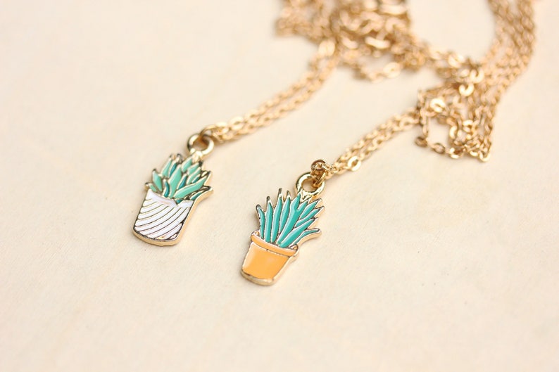 Succulent Necklace, Enamel Succulent Necklace, Gold Charm Necklace, Gold Chain, Enamel Necklace, Plant Necklace, Succulent Necklace image 1