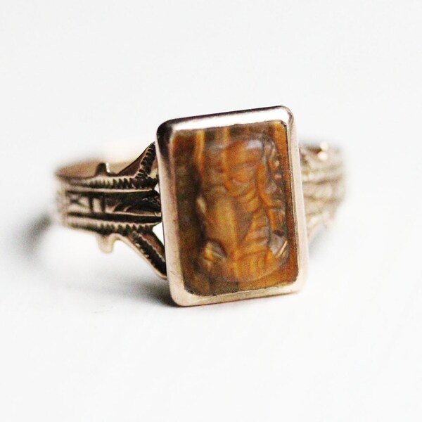 Cameo Ring Gold, Tigers Eye Ring, Gold Tigers Eye Ring, Cameo Tigers Eye Ring, Victorian Cameo Ring, Gold Cameo Ring, Gold Ring, Size 6.5