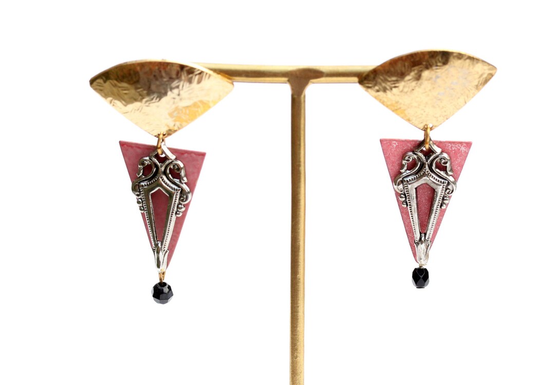 Boucles D'oreilles Pendantes Rose, Transparent Et Doré - Pierres De Fantaisie Et Zircons Cubiques