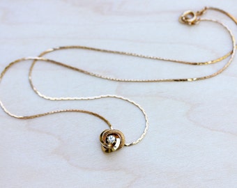 Gold Crystal Knot Necklace, Knot Necklace, Crystal Necklace, Gold Knot Necklace