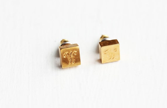 Intial Gold Studs, Square Initial Studs, Engraved… - image 2