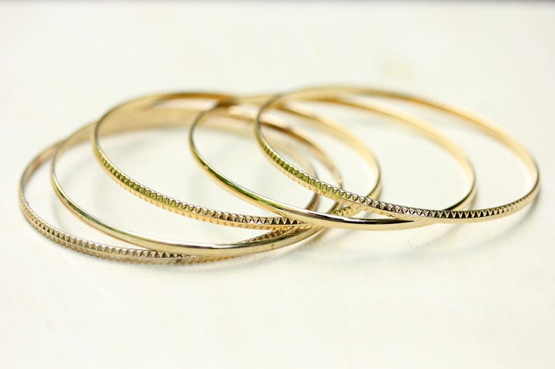 Gold Bangle Set, Gold Bangle, Striped Bangle, Plain Bangle, Gold Bangles, Thin Bangle, Thin Gold Bracelet, Gold Bracelet, Slide On Bracelet image 1