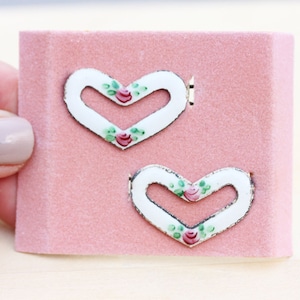 Heart Hair Clips, Enamel Heart Hair Clips, Enamel Hair Clips, Vintage Hair Clips, Pink Hair Clips, Guilloche Hair Clips, White, Blue, Yellow