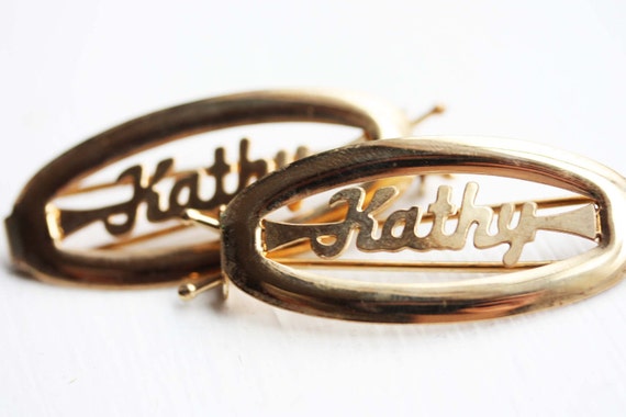 Kathy Hair Clips Gold, Name Hair Clips, Vintage Hair Clips