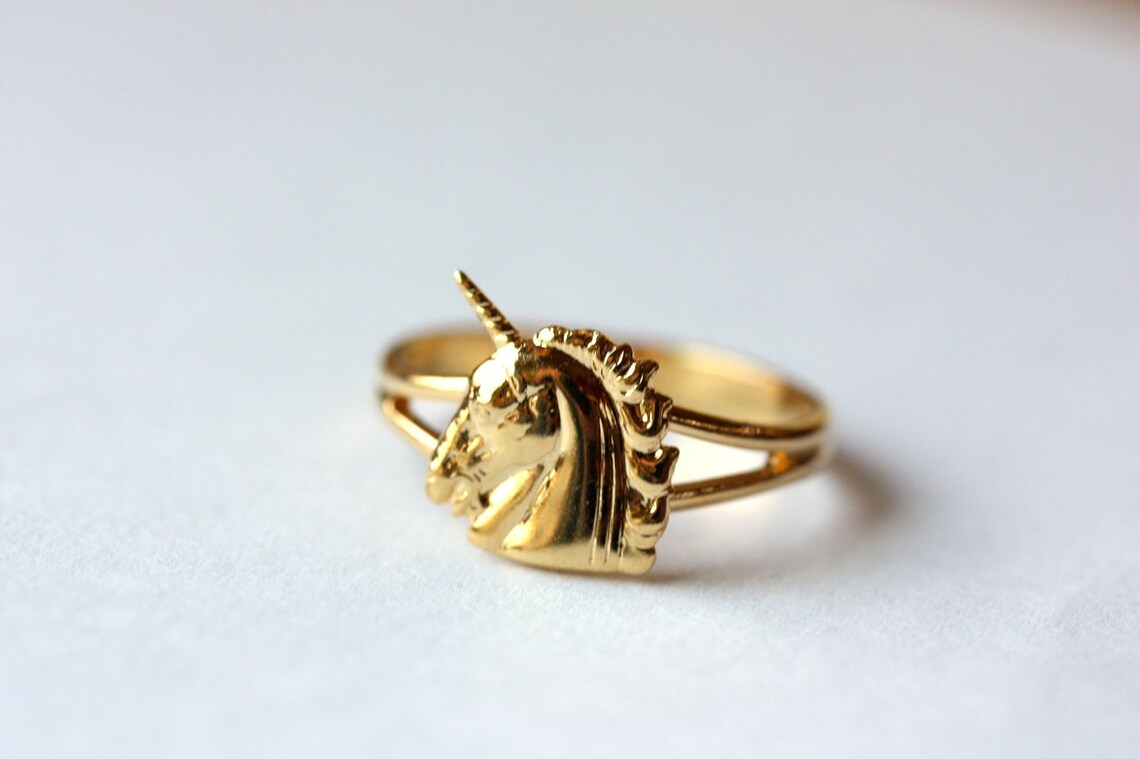 Unicorn Ring Gold Adjustable Unicorn Ring Small Gold Unicorn Etsy